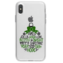 DistinctInk® Clear Shockproof Hybrid Case for Apple iPhone / Samsung Galaxy / Google Pixel - Christmas Words Ornament Black Green