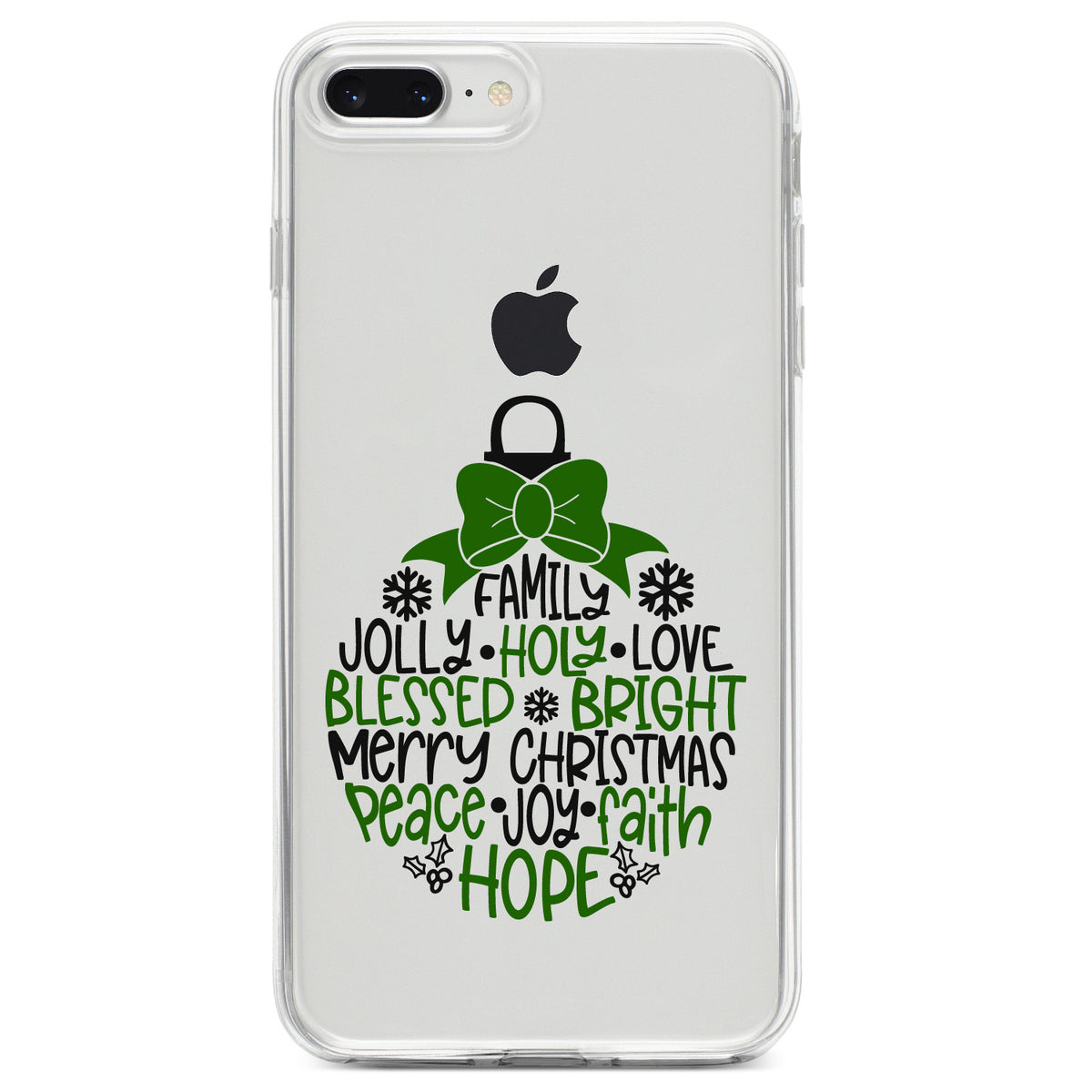 Christmas Words Ornament Black Green Clear Shockproof iPhone Case, view 6