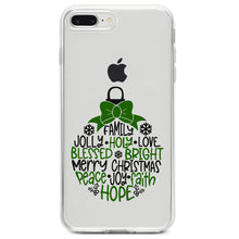 DistinctInk® Clear Shockproof Hybrid Case for Apple iPhone / Samsung Galaxy / Google Pixel - Christmas Words Ornament Black Green