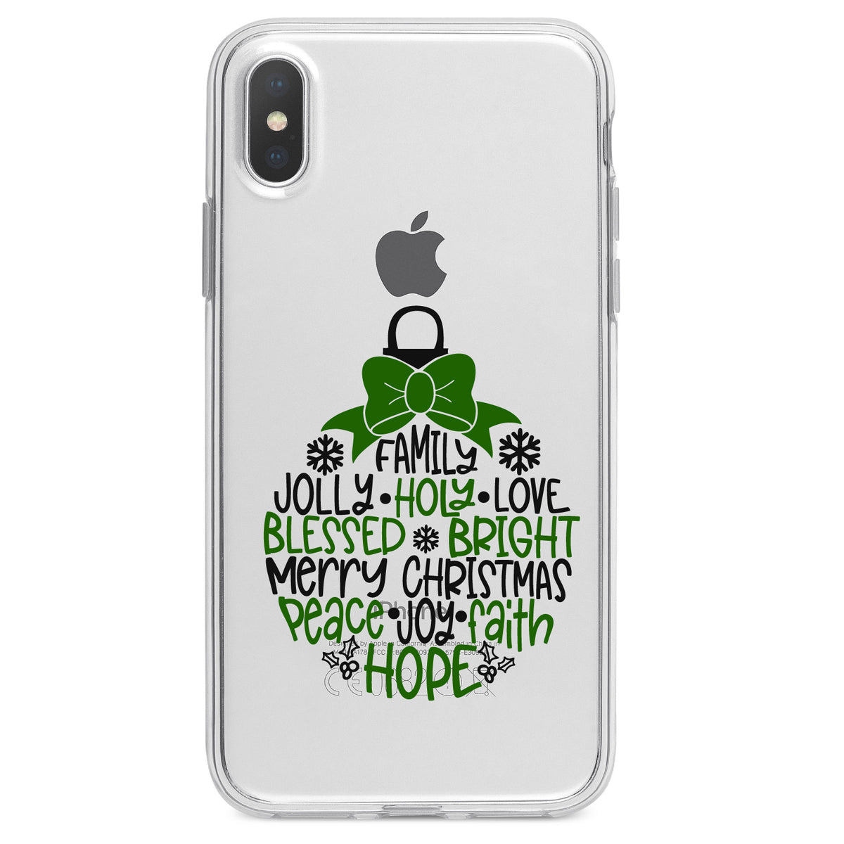 Christmas Words Ornament Black Green Clear Shockproof iPhone Case, view 4