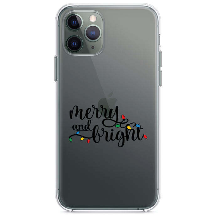 DistinctInk® Clear Shockproof Hybrid Case for Apple iPhone / Samsung Galaxy / Google Pixel - Merry and Bright - Christmas Lights