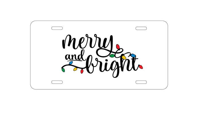 DistinctInk Custom Aluminum Decorative Vanity Front License Plate - Merry and Bright - Christmas Lights