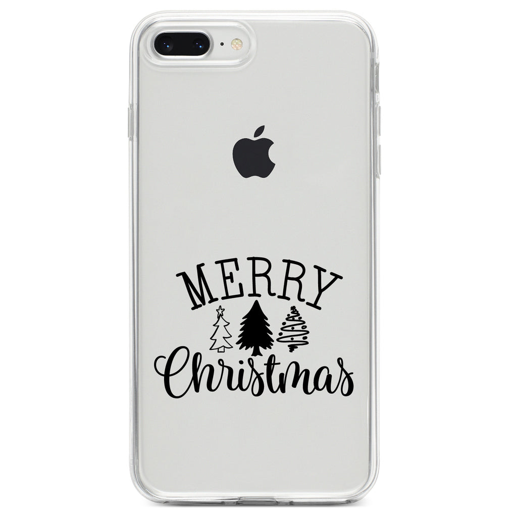 Merry Christmas Doodle Trees Clear Shockproof iPhone Case, view 6