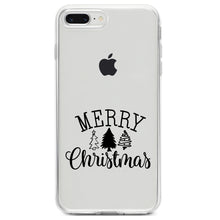 DistinctInk® Clear Shockproof Hybrid Case for Apple iPhone / Samsung Galaxy / Google Pixel - Merry Christmas Doodle Trees