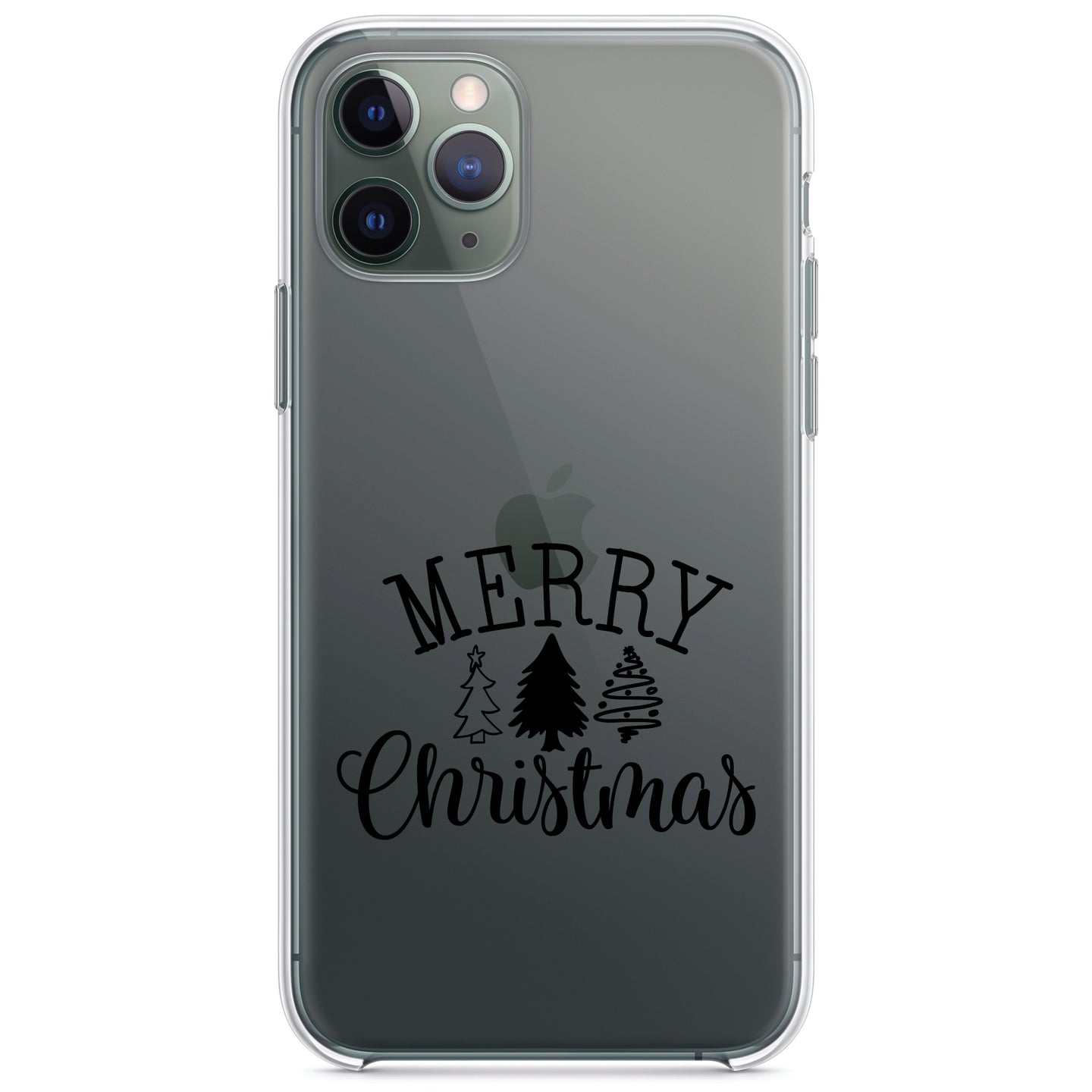 DistinctInk® Clear Shockproof Hybrid Case for Apple iPhone / Samsung Galaxy / Google Pixel - Merry Christmas Doodle Trees