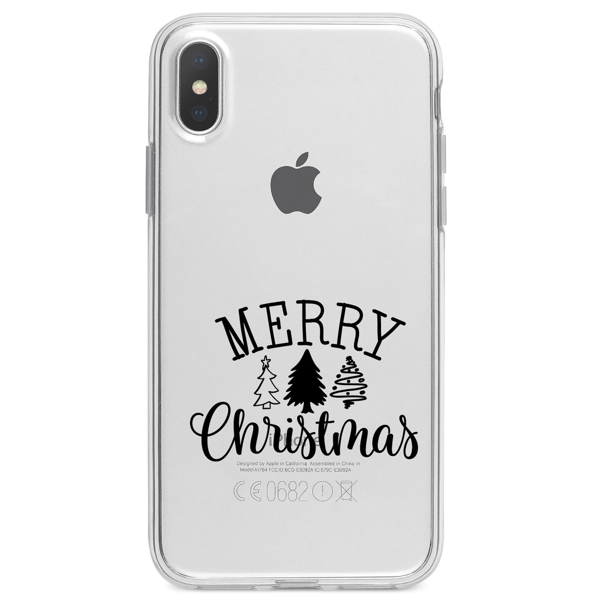 Merry Christmas Doodle Trees Clear Shockproof iPhone Case, view 3