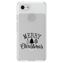 DistinctInk® Clear Shockproof Hybrid Case for Apple iPhone / Samsung Galaxy / Google Pixel - Merry Christmas Doodle Trees