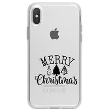 DistinctInk® Clear Shockproof Hybrid Case for Apple iPhone / Samsung Galaxy / Google Pixel - Merry Christmas Doodle Trees