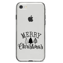 DistinctInk® Clear Shockproof Hybrid Case for Apple iPhone / Samsung Galaxy / Google Pixel - Merry Christmas Doodle Trees