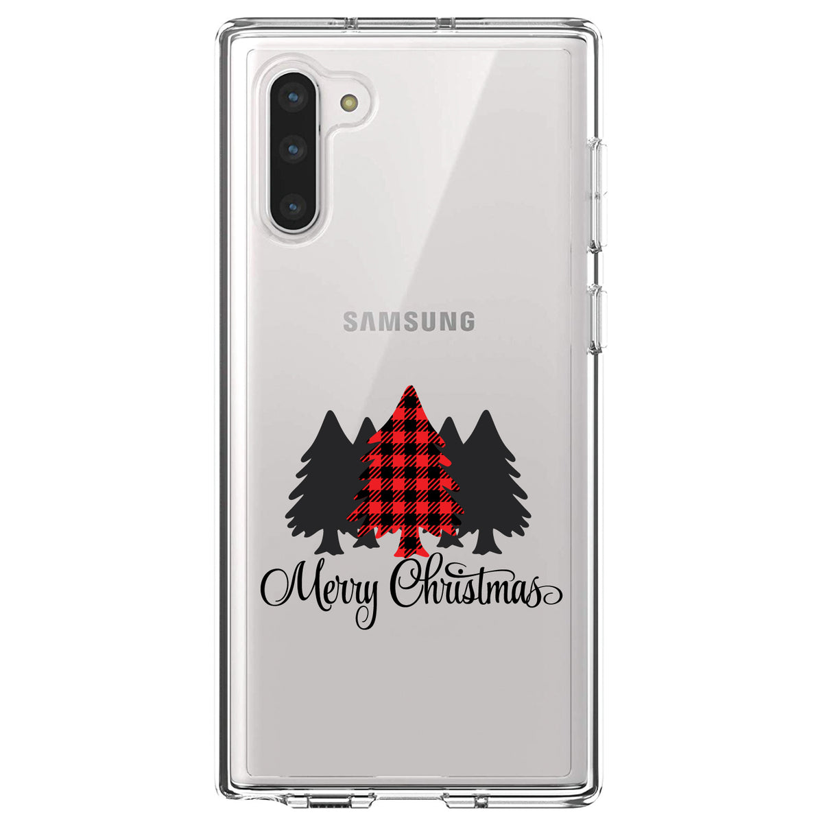 Merry Christmas Plaid Tree Clear Shockproof iPhone Case, view 9