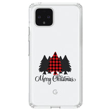 DistinctInk® Clear Shockproof Hybrid Case for Apple iPhone / Samsung Galaxy / Google Pixel - Merry Christmas Plaid Tree