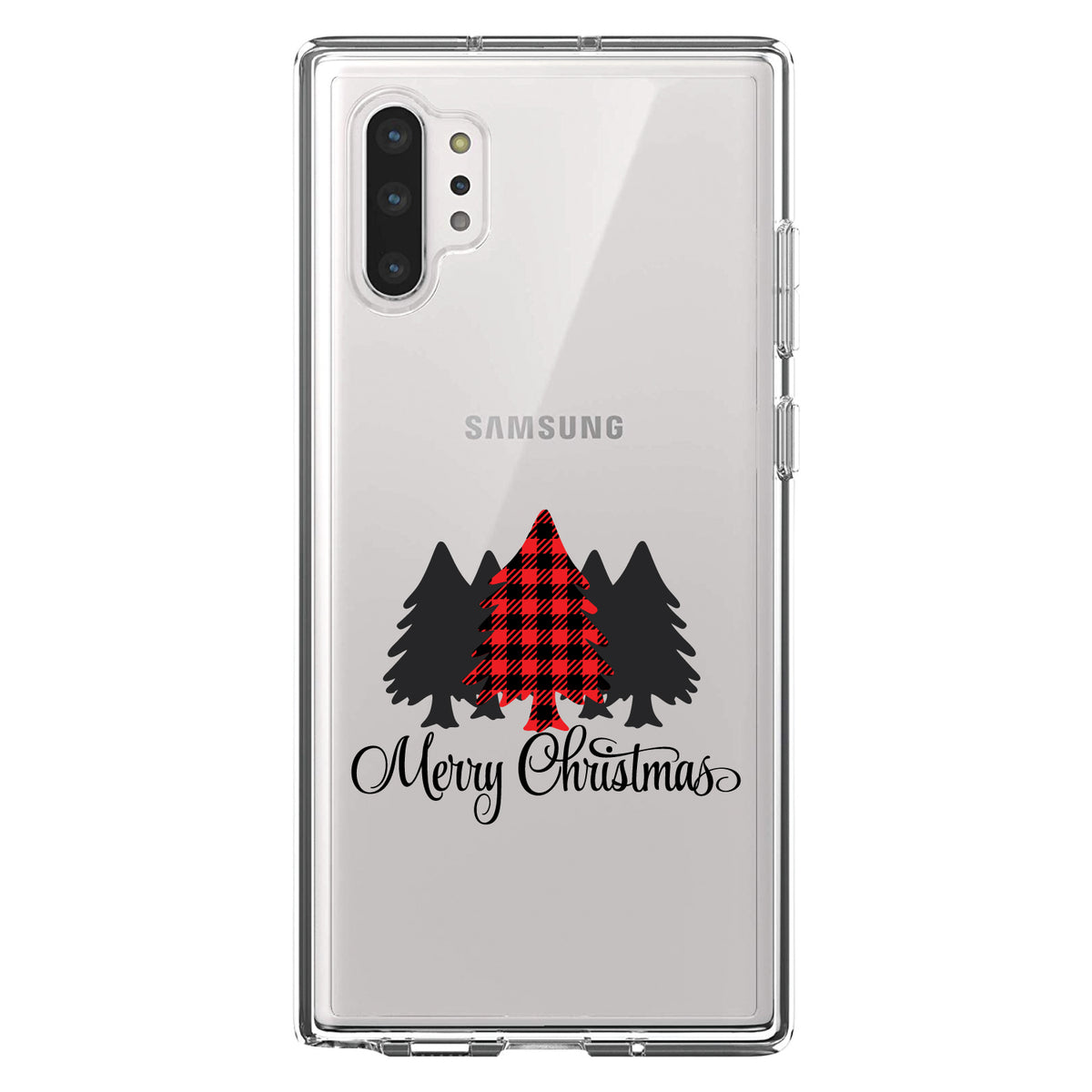 Merry Christmas Plaid Tree Clear Shockproof iPhone Case, view 10
