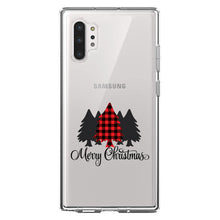 DistinctInk® Clear Shockproof Hybrid Case for Apple iPhone / Samsung Galaxy / Google Pixel - Merry Christmas Plaid Tree