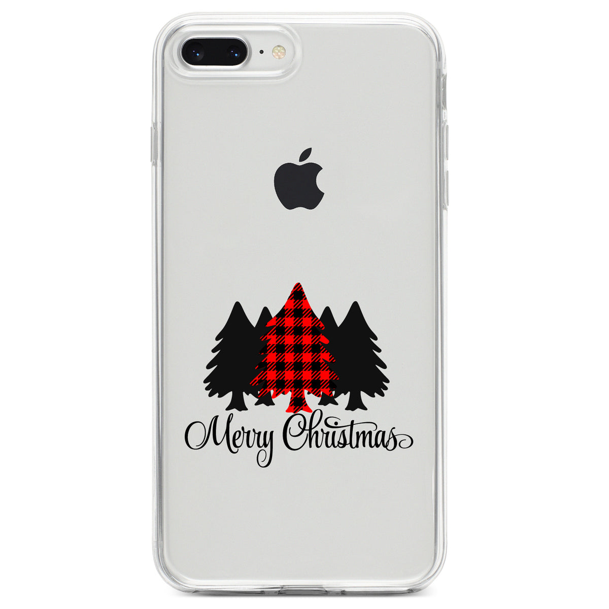 Merry Christmas Plaid Tree Clear Shockproof iPhone Case, view 6