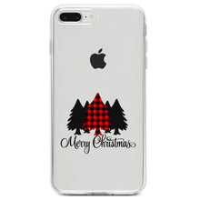 DistinctInk® Clear Shockproof Hybrid Case for Apple iPhone / Samsung Galaxy / Google Pixel - Merry Christmas Plaid Tree