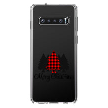 DistinctInk® Clear Shockproof Hybrid Case for Apple iPhone / Samsung Galaxy / Google Pixel - Merry Christmas Plaid Tree