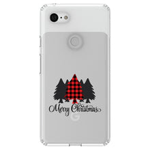 DistinctInk® Clear Shockproof Hybrid Case for Apple iPhone / Samsung Galaxy / Google Pixel - Merry Christmas Plaid Tree