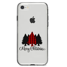 DistinctInk® Clear Shockproof Hybrid Case for Apple iPhone / Samsung Galaxy / Google Pixel - Merry Christmas Plaid Tree