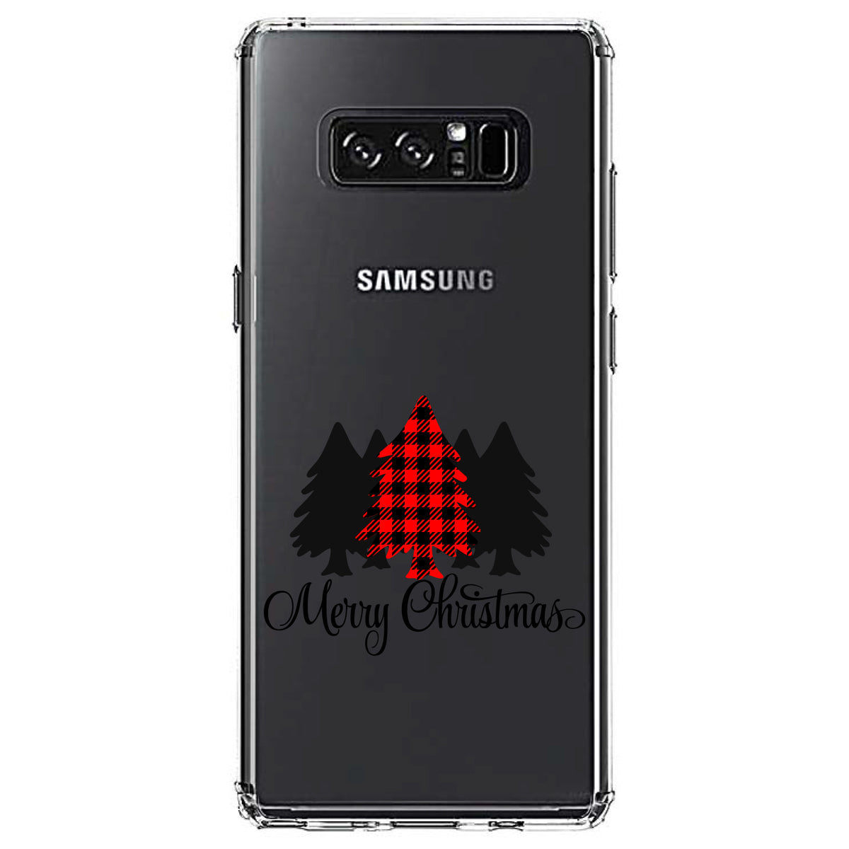 Merry Christmas Plaid Tree Clear Shockproof iPhone Case, view 12