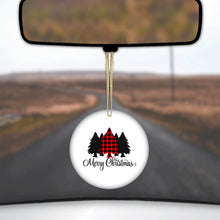 DistinctInk® Hanging Ceramic Christmas Tree Ornament with Gold String - Great Gift / Present - 2 3/4 inch Diameter - Merry Christmas Plaid Tree