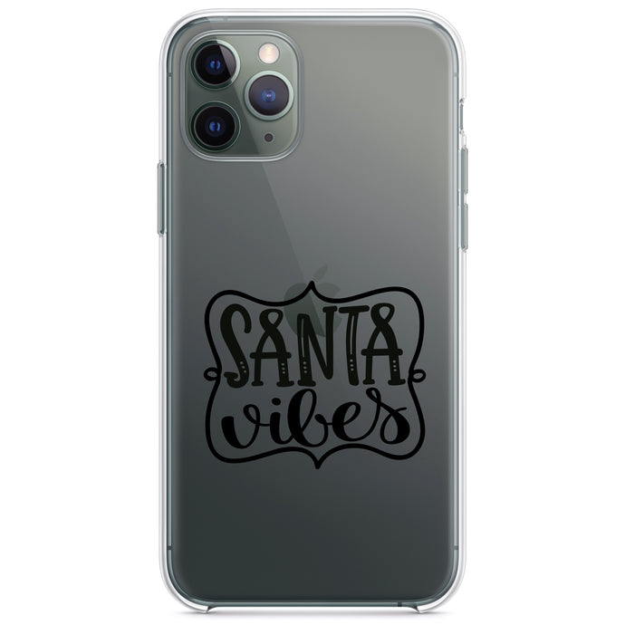 DistinctInk® Clear Shockproof Hybrid Case for Apple iPhone / Samsung Galaxy / Google Pixel - Santa Vibes - Christmas