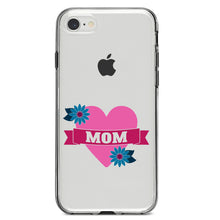 DistinctInk® Clear Shockproof Hybrid Case for Apple iPhone / Samsung Galaxy / Google Pixel - Love Mom - Flower Heart Banner