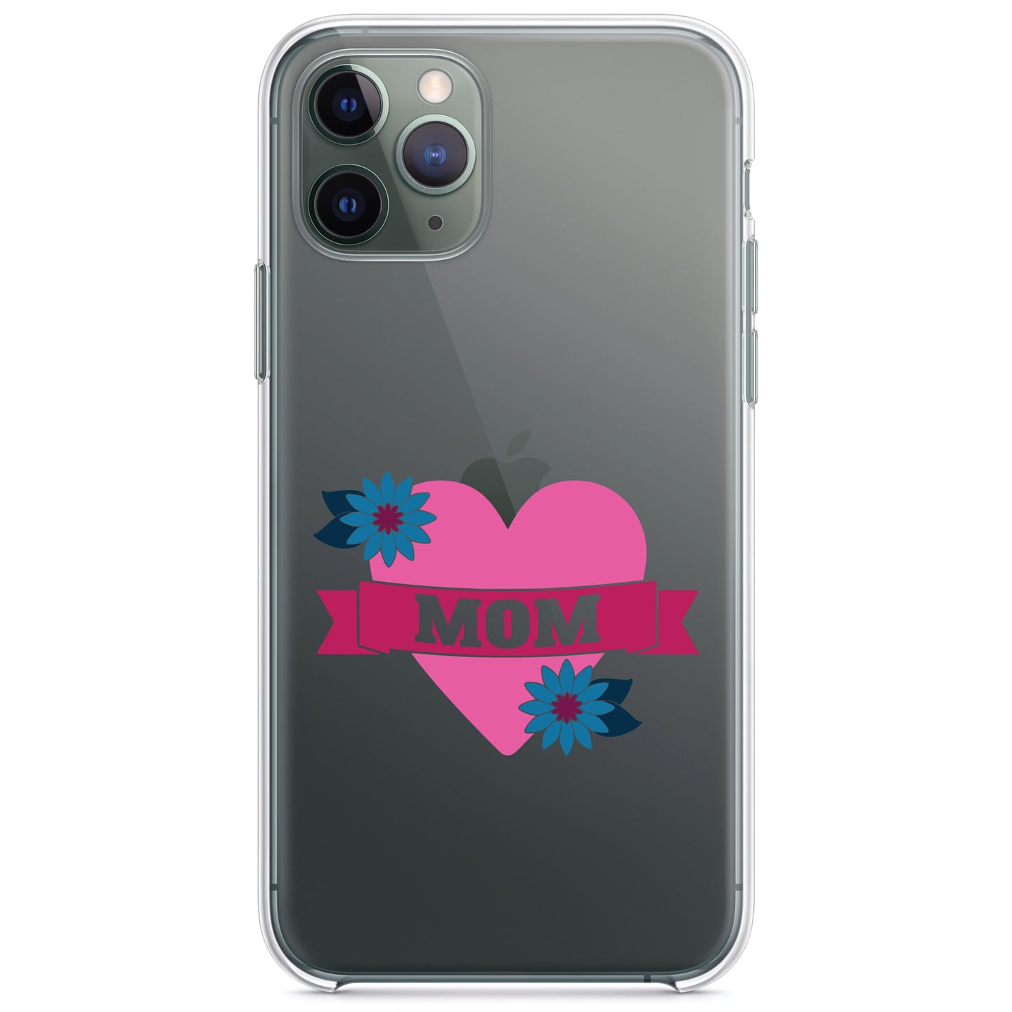 DistinctInk® Clear Shockproof Hybrid Case for Apple iPhone / Samsung Galaxy / Google Pixel - Love Mom - Flower Heart Banner