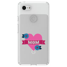 DistinctInk® Clear Shockproof Hybrid Case for Apple iPhone / Samsung Galaxy / Google Pixel - Love Mom - Flower Heart Banner