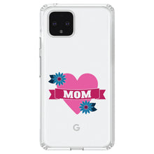 DistinctInk® Clear Shockproof Hybrid Case for Apple iPhone / Samsung Galaxy / Google Pixel - Love Mom - Flower Heart Banner