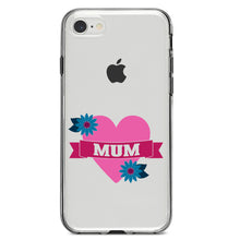 DistinctInk® Clear Shockproof Hybrid Case for Apple iPhone / Samsung Galaxy / Google Pixel - Love Mum - Flower Heart Banner