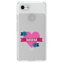 DistinctInk® Clear Shockproof Hybrid Case for Apple iPhone / Samsung Galaxy / Google Pixel - Love Mum - Flower Heart Banner