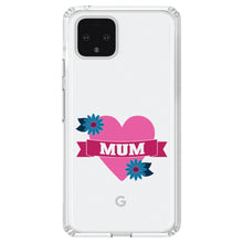 DistinctInk® Clear Shockproof Hybrid Case for Apple iPhone / Samsung Galaxy / Google Pixel - Love Mum - Flower Heart Banner