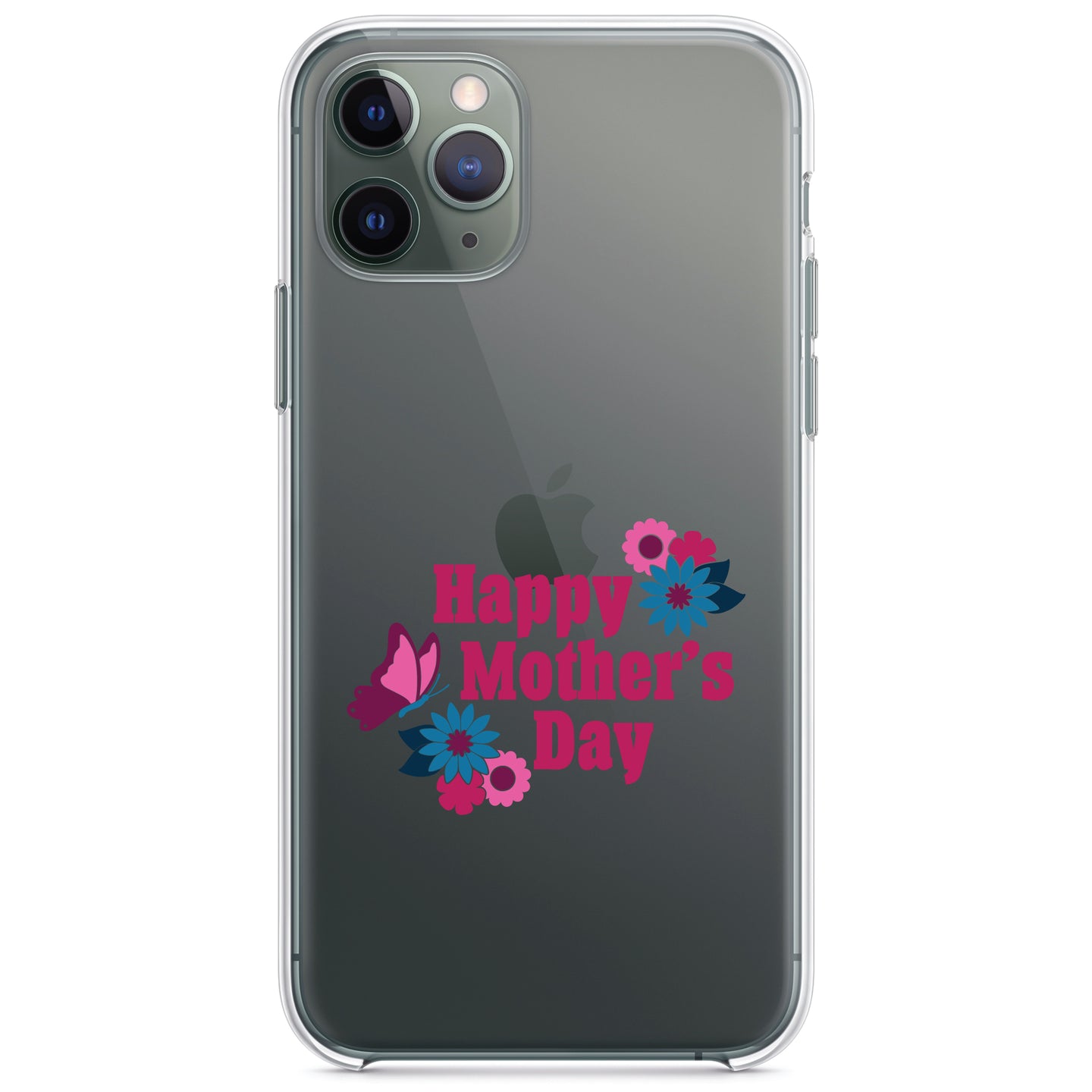 DistinctInk® Clear Shockproof Hybrid Case for Apple iPhone / Samsung Galaxy / Google Pixel - Happy Mother's Day - Flowers Butterfly