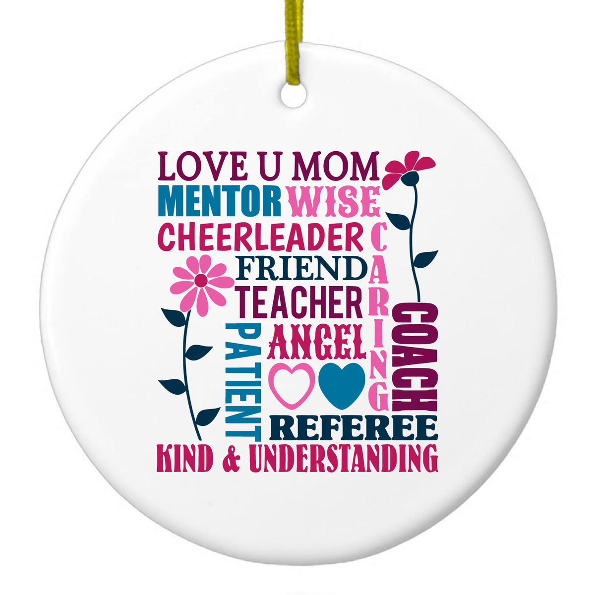 Love U Mom Word Art Mother's Day Ceramic Ornament
