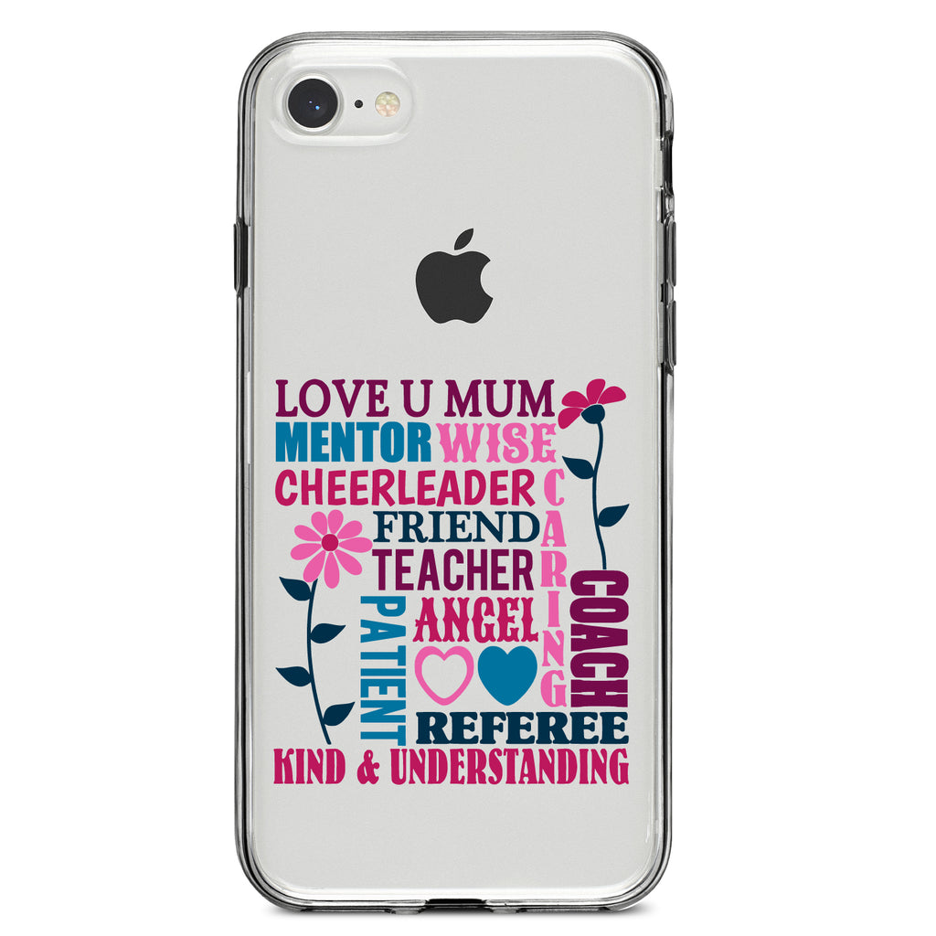 Love U Mum Word Art Mother's Day Clear Shockproof iPhone Case, view 5