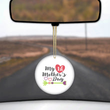 DistinctInk® Hanging Ceramic Christmas Tree Ornament with Gold String - Great Gift / Present - 2 3/4 inch Diameter - My First Mother's Day Hearts
