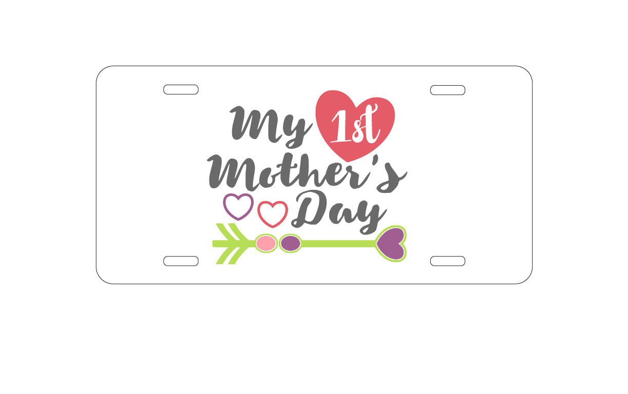 DistinctInk Custom Aluminum Decorative Vanity Front License Plate - My First Mother's Day Hearts