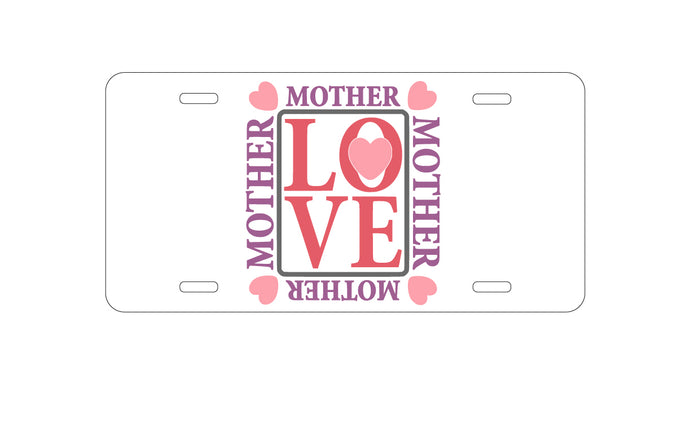 DistinctInk Custom Aluminum Decorative Vanity Front License Plate - Love Mother Hearts Pink Purple