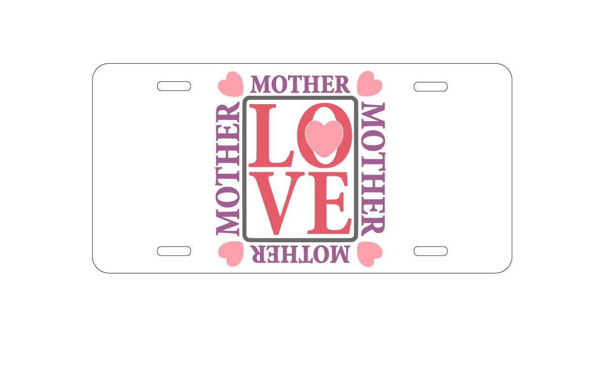 DistinctInk Custom Aluminum Decorative Vanity Front License Plate - Love Mother Hearts Pink Purple