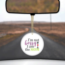 DistinctInk® Hanging Ceramic Christmas Tree Ornament with Gold String - Great Gift / Present - 2 3/4 inch Diameter - I'm Not Bossy I Am The Mom