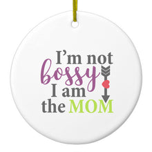 DistinctInk® Hanging Ceramic Christmas Tree Ornament with Gold String - Great Gift / Present - 2 3/4 inch Diameter - I'm Not Bossy I Am The Mom
