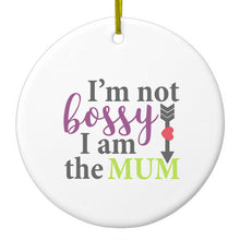 DistinctInk® Hanging Ceramic Christmas Tree Ornament with Gold String - Great Gift / Present - 2 3/4 inch Diameter - I'm Not Bossy I Am The Mum