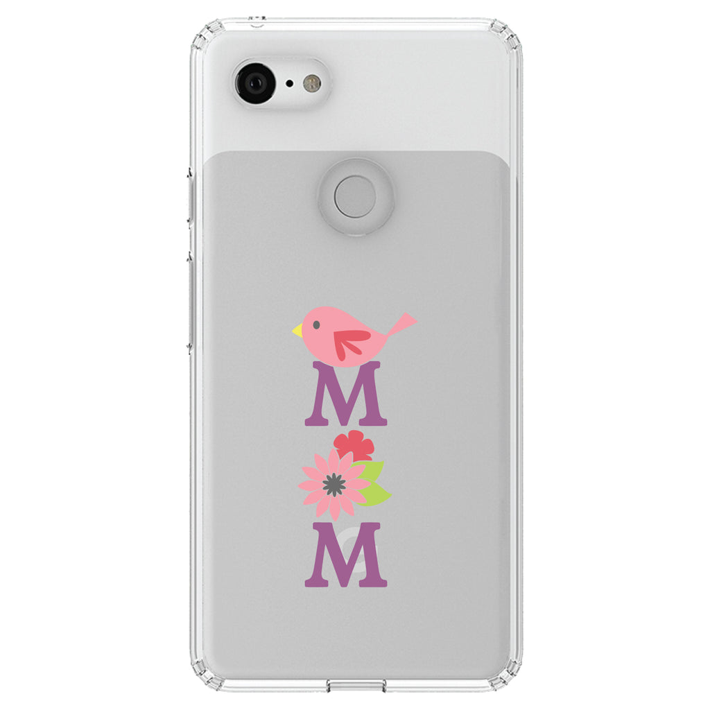 Mom, Pink Bird & Flowers Clear Shockproof iPhone Case, view 22