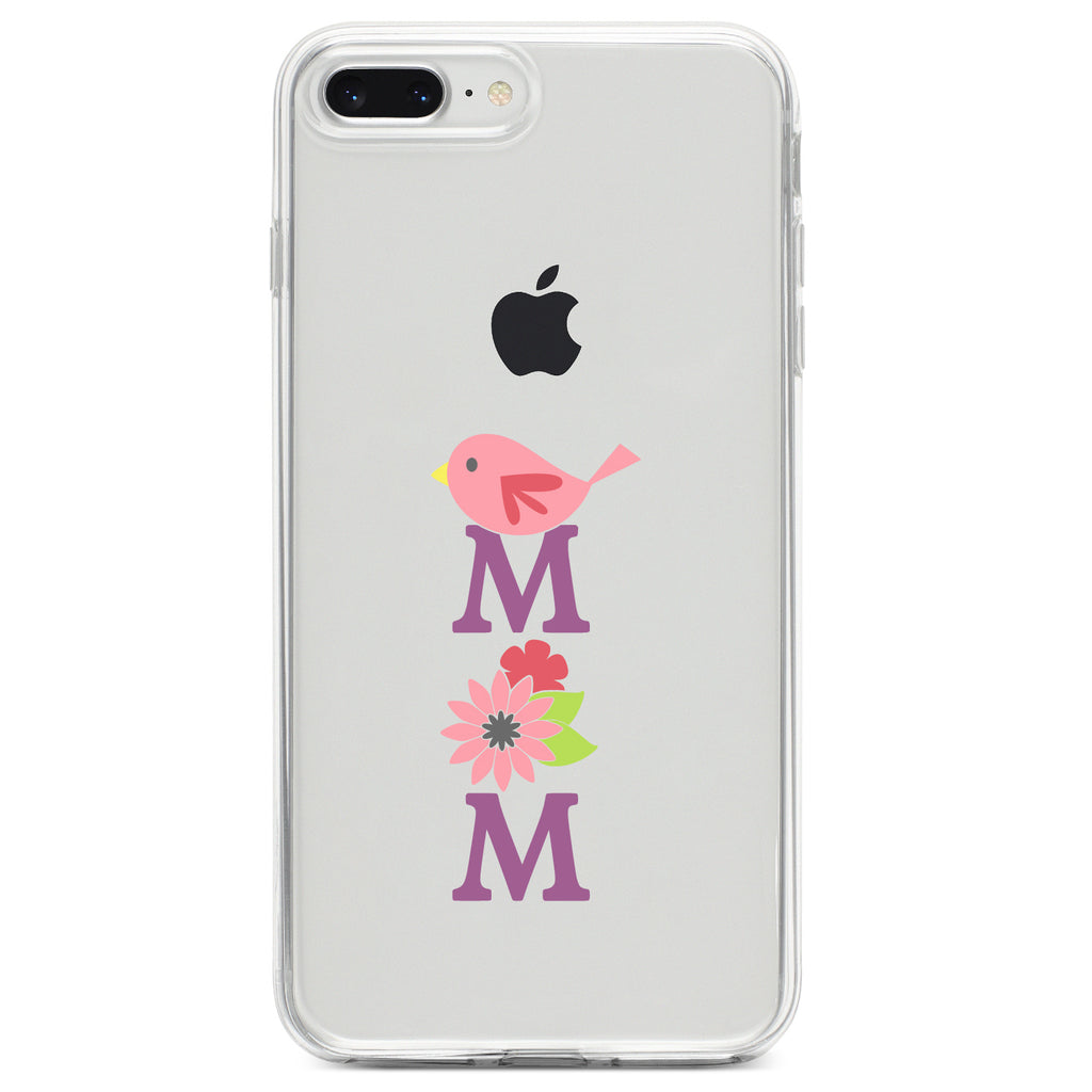 Mom, Pink Bird & Flowers Clear Shockproof iPhone Case, view 6