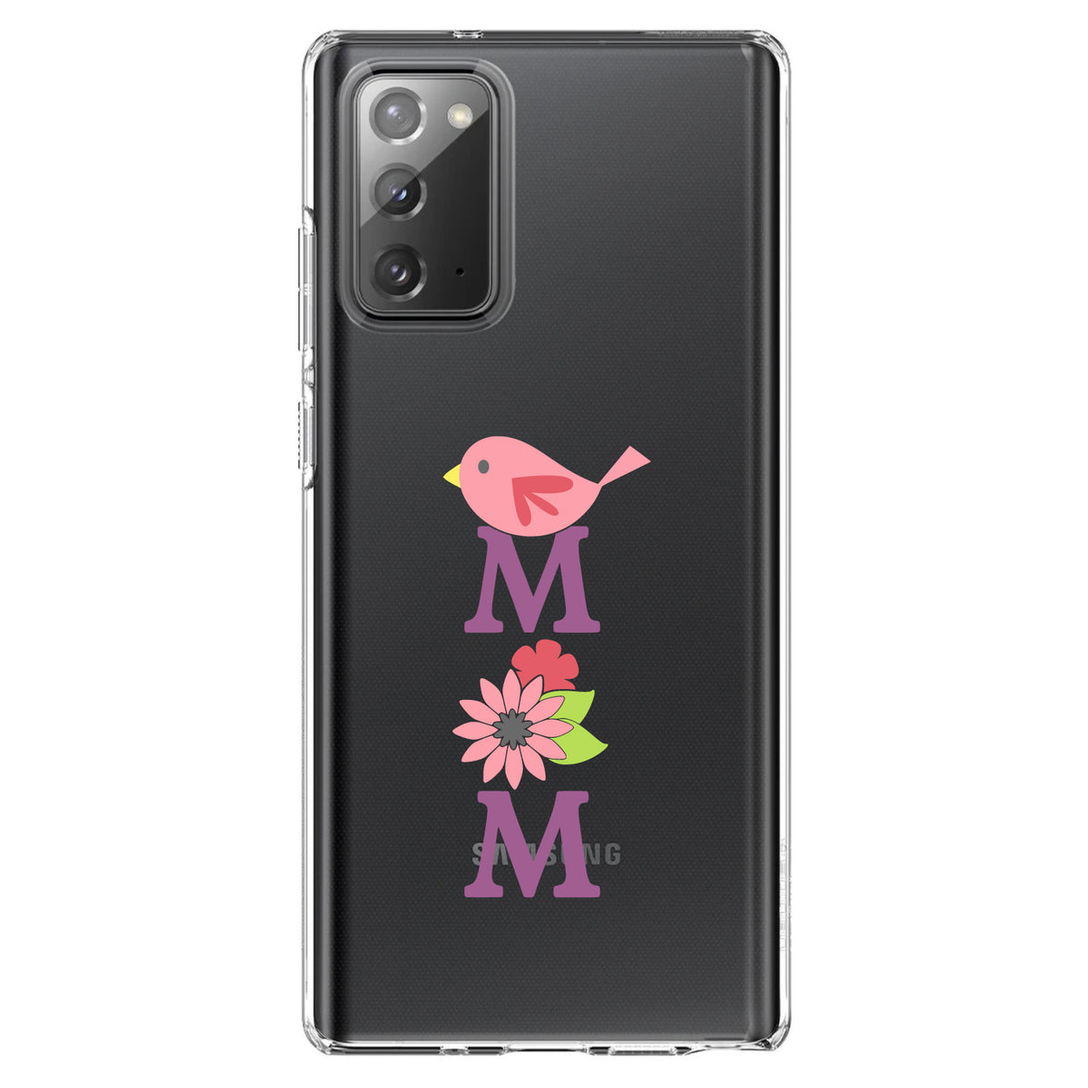 Mom, Pink Bird & Flowers Clear Shockproof iPhone Case, view 7