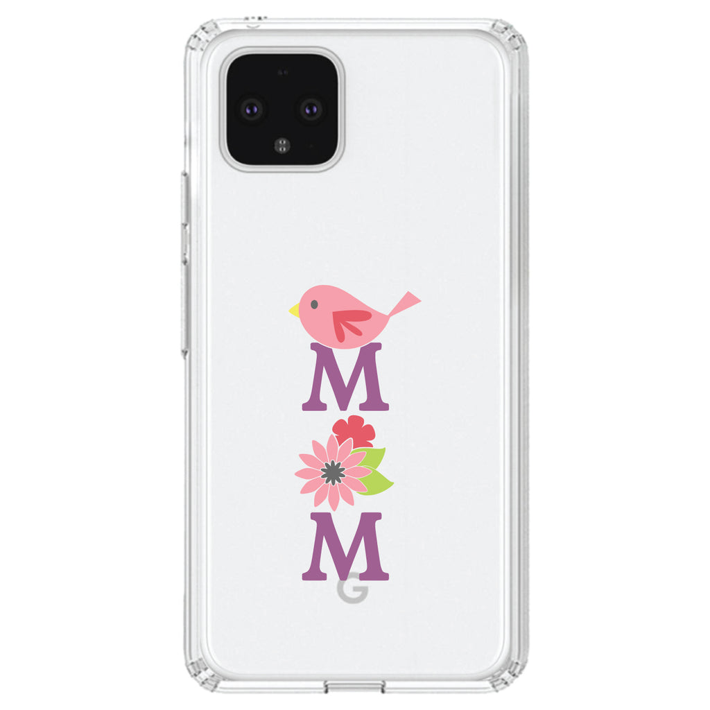 Mom, Pink Bird & Flowers Clear Shockproof iPhone Case, view 23