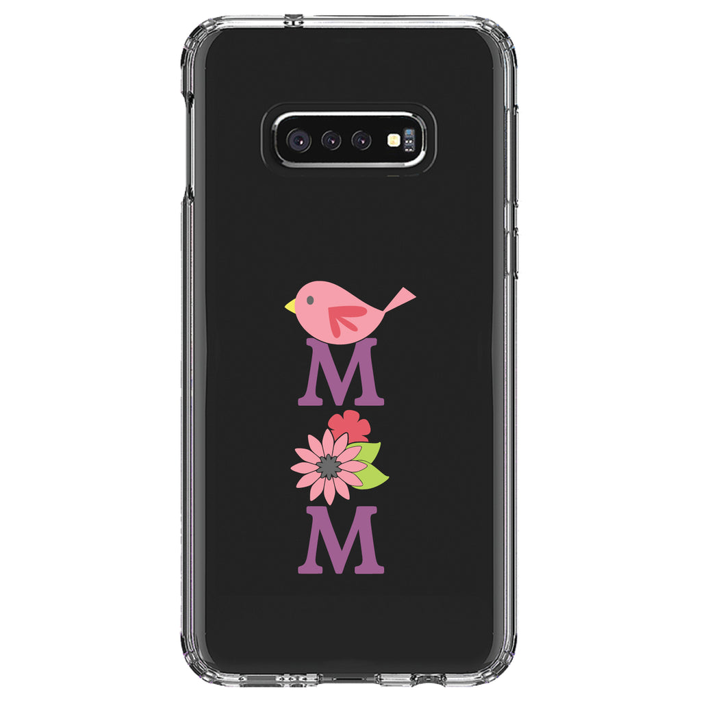 Mom, Pink Bird & Flowers Clear Shockproof iPhone Case, view 18