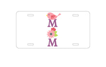 DistinctInk Custom Aluminum Decorative Vanity Front License Plate - Mom - Pink Bird & Flowers