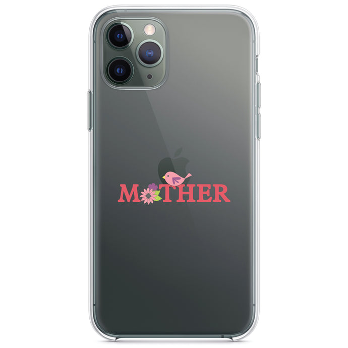 DistinctInk® Clear Shockproof Hybrid Case for Apple iPhone / Samsung Galaxy / Google Pixel - Mother - Pink Bird & Flowers