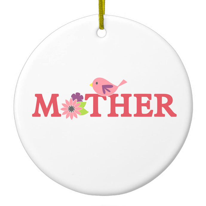 Pink Bird & Flowers Ceramic Ornament